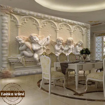Custom Classic 3d tapetai, freskos derliaus Europos iškilumo angelai romos ramsčių sienos tv miegamajame, gyvenamasis kambarys sofos fone