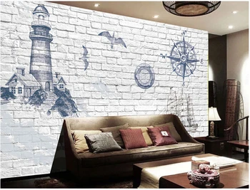 Custom derliaus tapetai, 3D švyturys, jūrų laivų ir plytų sienos, į kambarį, miegamąjį, TV foną, sienos tapetai