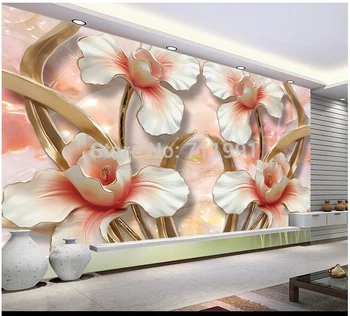 Custom didelis modernus freskos tapybos trimatis reljefo gėlių 3D TV nustatymas sienos tapetai