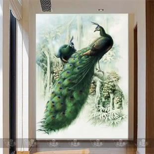 Custom didelės freskos miegamasis off kambarį įėjimo koridoriuje, koridoriuje dažytos Kinijos tapetai, fonas povas