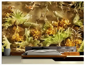 Custom foto tapetai, 3d foto tapetai, freskos Medžio drožyba lotus fone Namų Apdaila