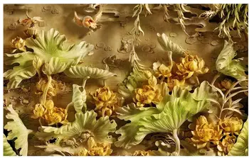 Custom foto tapetai, 3d foto tapetai, freskos Medžio drožyba lotus fone Namų Apdaila