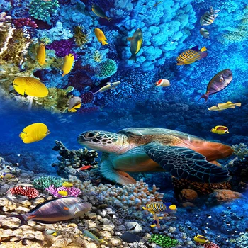 Custom Foto tapetų 3D Vėžlių Tropinių Žuvų, Koralų 3D Grindų Plytelės Paveikslai, Piešiniai Vaikų Miegamąjį Kambarį, Vinilo Tapetai