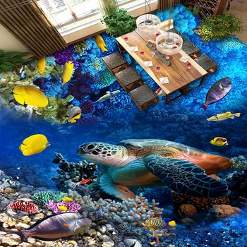 Custom Foto tapetų 3D Vėžlių Tropinių Žuvų, Koralų 3D Grindų Plytelės Paveikslai, Piešiniai Vaikų Miegamąjį Kambarį, Vinilo Tapetai