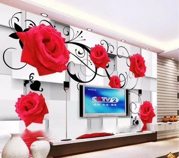 Custom freskos 3d kambario tapetai TV nustatymas sienos rožės namų puošybai tapybos vaizdą 3d sienų freskomis tapetų sienos, 3 d