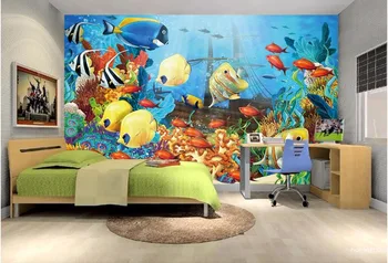 Custom freskos 3d tapetai vandens pasaulio akvariumas kraštovaizdžio kambaryje namų dekoro tapybos 3d sienų freskomis tapetai, sienų ir 3 d