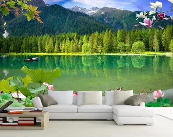Custom freskos nuotrauka 3d kambario tapetai Lotoso kalnų ežerų apdailos dažymo vaizdą 3d sienų freskomis tapetų sienos, 3 d