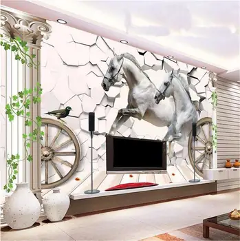 Custom freskos nuotrauka 3d tapetai kambarį arklių akmens sienos romos skiltyje tapyba TV foną neaustinių tapetai sienos 3d