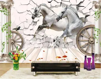 Custom freskos nuotrauka 3d tapetai kambarį arklių akmens sienos romos skiltyje tapyba TV foną neaustinių tapetai sienos 3d