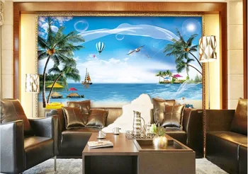 Custom freskos nuotrauka 3d tapetai, Paplūdimys, kokoso medžių, namų dekoro tapybos 3d sienų freskomis tapetai gyvenimo kambario sienos 3 d