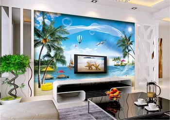 Custom freskos nuotrauka 3d tapetai, Paplūdimys, kokoso medžių, namų dekoro tapybos 3d sienų freskomis tapetai gyvenimo kambario sienos 3 d