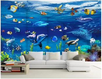 Custom freskos nuotrauka 3d tapetai Svajonių Vandenynas Pasaulyje Žuvų kambarį apdailos dažymo 3d sienų freskomis tapetai, sienų ir 3 d