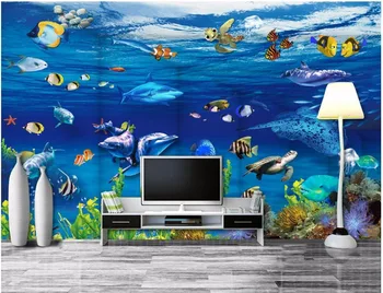 Custom freskos nuotrauka 3d tapetai Svajonių Vandenynas Pasaulyje Žuvų kambarį apdailos dažymo 3d sienų freskomis tapetai, sienų ir 3 d