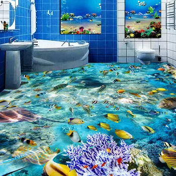 Custom Grindys, Sienų Apmušalai Povandeninio Pasaulio, Žuvų, Koralų, Tualetai, Vonios, Miegamojo 3D Grindų Freskomis Vandeniui PVC lipnios