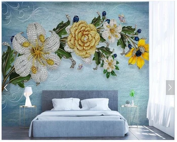 Custom gėlių tapetai, paprastas juvelyrinių dirbinių, žiedų freskos gyvenimo kambario, miegamasis, sofa-lova, TV foną, namų dekoro tapetai