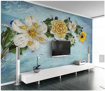Custom gėlių tapetai, paprastas juvelyrinių dirbinių, žiedų freskos gyvenimo kambario, miegamasis, sofa-lova, TV foną, namų dekoro tapetai