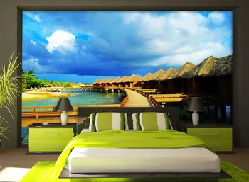 Custom kraštovaizdžio tapetai,mediniai namai Maldyvai jūros peizažas už kambarį, miegamąjį, TV foną, sienos papel de parede