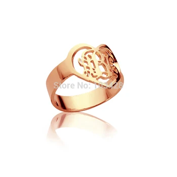 Custom Monograma Žiedai Asmens Rose Aukso Spalvos Žiedas Širdies Inicialai Monograma Žiedai Meilė Pavadinimas Žiedas Moterims 0.59