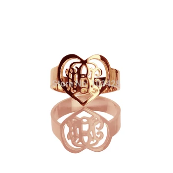 Custom Monograma Žiedai Asmens Rose Aukso Spalvos Žiedas Širdies Inicialai Monograma Žiedai Meilė Pavadinimas Žiedas Moterims 0.59