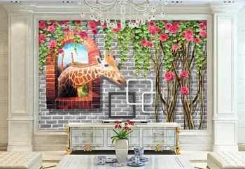 Custom murales para sumalti 3d Žirafa gėlių pintais sienos papel de parede padaryti darbalaukio