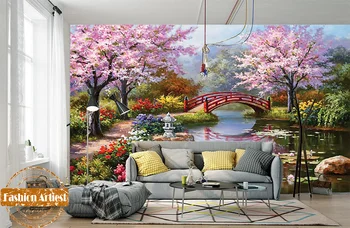 Custom pavasario gėlių žiedų tapetai, freskos pasakų medis, miško vasaros lotus aliejaus tapybai tv sofos, vaikų, miegamojo kambarį