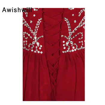 Custom Plius Dydžio Raudonos spalvos Ilgą Šalis Suknelė Brangioji Iškirpte Lentjuostės Šifono Rankovių ypatinga Proga-Suknelė Vestidos de Gala