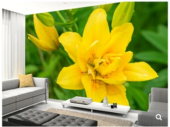 Custom pobūdžio freskomis,Geltona Lelija,3D gėlių ekrano užsklanda į kambarį, miegamąjį, TV foną, reljefiniai tapetai