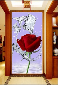 Custom raudonų rožių, tapetai, purškimo ir raudonų rožių, freskomis sėdint kambario miegamajame TV sienos vandeniui reljefiniai tapetai