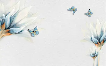 Custom Retro Mėlyna ranka dažytos gėlės drugelis ekrano užsklanda,restoranas kambarį TV sofa-lova, miegamojo sienos freskomis papel de parede