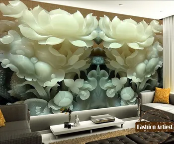 Custom šiuolaikinės 3d įspaustu gėlių tapetai, freskos Kinijos išdrožti jade 