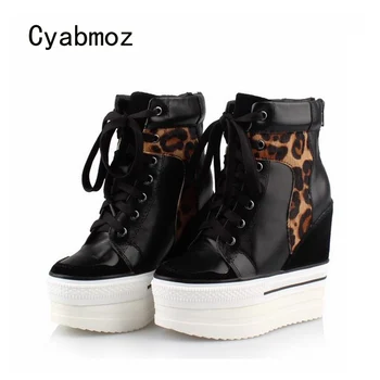 Cyabmoz Leopard Natūralios Odos Moterų Bateliai Moters Aukštakulniai Platformos Pleišto Ponios Batai Zapatillas Zapatos Mujer Tenso Feminino
