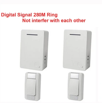 D28 2-2 belaidžio durų bell rinkiniai, m/ 2emitter+2receiver &galios iki AA baterijos doorbell Vandeniui skambančių durų žiedas skaitmeninio signalo