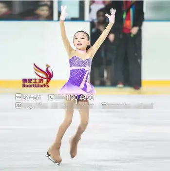 Dailiojo čiuožimo suknelė mergaitėms violetinė čiuožyklos suknelės užsakymą čiuožimo apranga pav suknelė konkurencijos