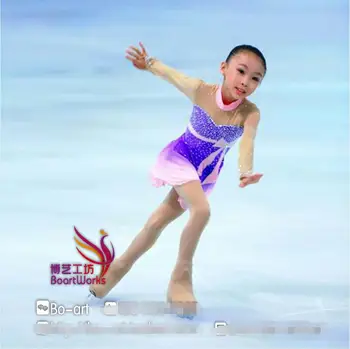 Dailiojo čiuožimo suknelė mergaitėms violetinė čiuožyklos suknelės užsakymą čiuožimo apranga pav suknelė konkurencijos