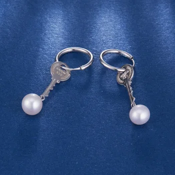 Dainashi naują atvykimo unikalų stilių rakto formos 925 sidabro higt kokybės idealiai apvalios perlas ilgai ratas auskarai kalėdų dovanos