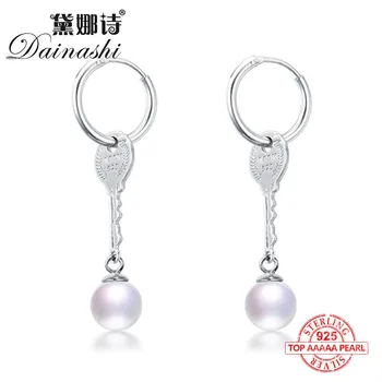Dainashi naują atvykimo unikalų stilių rakto formos 925 sidabro higt kokybės idealiai apvalios perlas ilgai ratas auskarai kalėdų dovanos