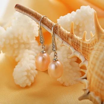 Dainashi925 sterlingas sidabro auskarai papuošalai tikri perlai 9-10mm AAAA gėlavandenių perlų auskarai moterims, Paprastas ir stilingas