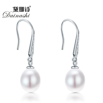 Dainashi925 sterlingas sidabro auskarai papuošalai tikri perlai 9-10mm AAAA gėlavandenių perlų auskarai moterims, Paprastas ir stilingas