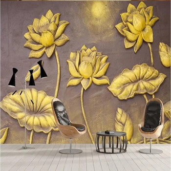 Darbastalio Tapetai Hd Golden Lotus Šiuolaikinio Sienų Dekoras Prabangūs Tapetai, Sienų ir Mažų Gyvenimo Kambario Baldai Berniukų Kambario Dekoro