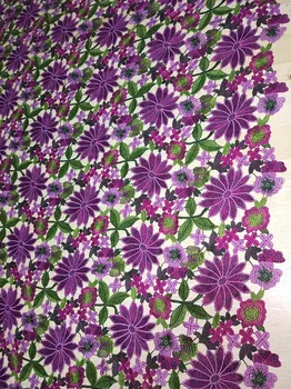 Dauguma naujų atvykimo sudėtinga siuvinėjimo nėrinių Violetinė gėlė žalias lapas siuvinėjimo audinys naujų guipure laido nėrinių guipure audinio vėliau