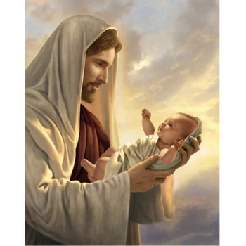 Deimantų cirkonio siuvinėjimo paveikslai, Jėzus, turintis kūdikis kryželiu rinkiniai deimanto modelis aikštėje diamond tapybos #BR42