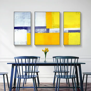Dekoratyvinės tapybos drobės 3 gabalo drobės, sienos menas sienos nuotraukas kambarį geltona mėlyna pilka abstrakti tapyba akrilo meno