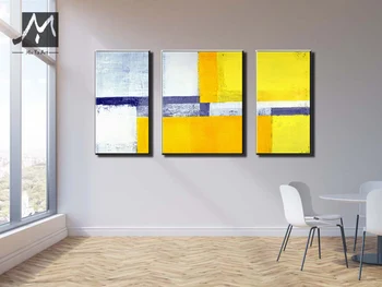 Dekoratyvinės tapybos drobės 3 gabalo drobės, sienos menas sienos nuotraukas kambarį geltona mėlyna pilka abstrakti tapyba akrilo meno