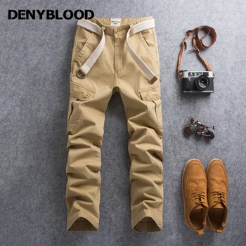 Denyblood Jeans Cargo Pants Men Cotton Twill Trousers Army Green Military Pants Khaki Chinos Casual Pants Work Clothes 202