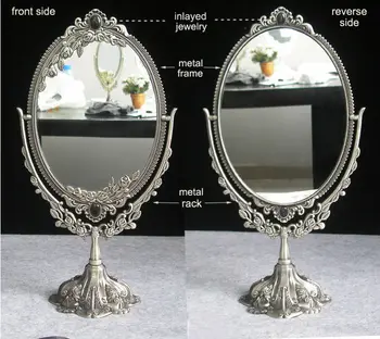 Derliaus dvigubo veido šviesą alavo lydinio metalo stalo makiažas odininkas darbalaukio dekoratyvinis veidrodis, reljefinis rėmas makiažo priemonė, 330C