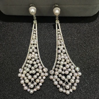 Derliaus gamtos gėlo vandens perlų lašas auskarai 925 sterlingas sidabro su kubinis cirkonis ir maža perlas mados moterų papuošalai