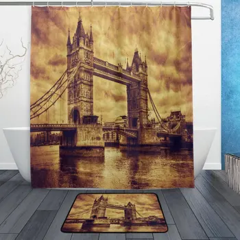 Derliaus Tower Bridge Londone Vandeniui Poliesterinio Audinio Dušo Užuolaidos Rinkinys su Kabliukais Słomianka Vonios Grindų Kilimėlis Vonios kambarys