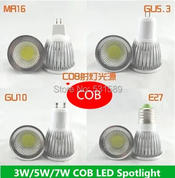 DHL COB LED Spot apšvietimo 50pcs GU10 MR16 GU5.3 E27 5w LED prožektoriai, Lempos Lemputė 85~265V patalpų lengvosios CE, ROHS