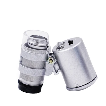 Dhl/fedex 100vnt/daug Mini Objektyvas 60X Kišeninis didinamasis stiklas Mikroskopas Su LED Šviesos Papuošalai Loupe Valiuta Dectector 20% nuolaida