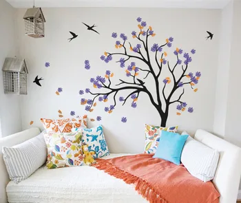 Didelio Kūdikio Lopšelį Medis Sienų Lipdukai - Gėlių Žiedų Medžio Lipdukas su Paukščių 